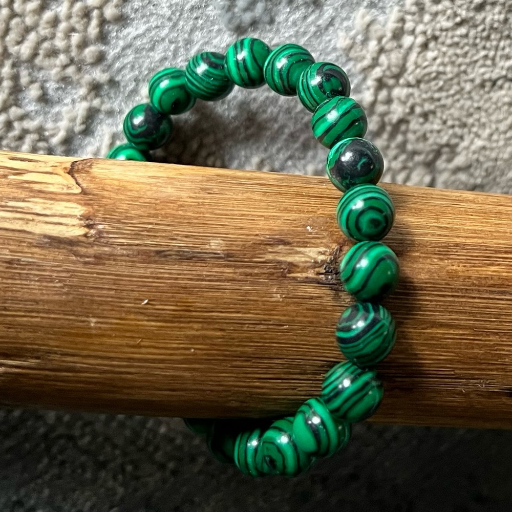 Malachite Stretch Healing Bracelet. 6.8”-7.2”